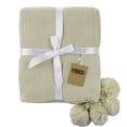 thumbnail image 2 of Chunky Knit Pom Pom Design Solid Color Throw Blanket - 2 Colors (Natural, 50"x60" Throw Blanket), 2 of 4