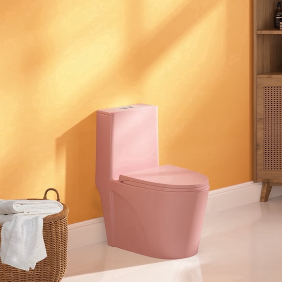 SUNRINX Matte Pink One-Piece Toilet, 17.1" ADA Comfort Chair Height Elongated Toilet for Bathrooms, 1.1/1.6 GPF Water-Efficient Dual Flush System, Soft-Close Seat