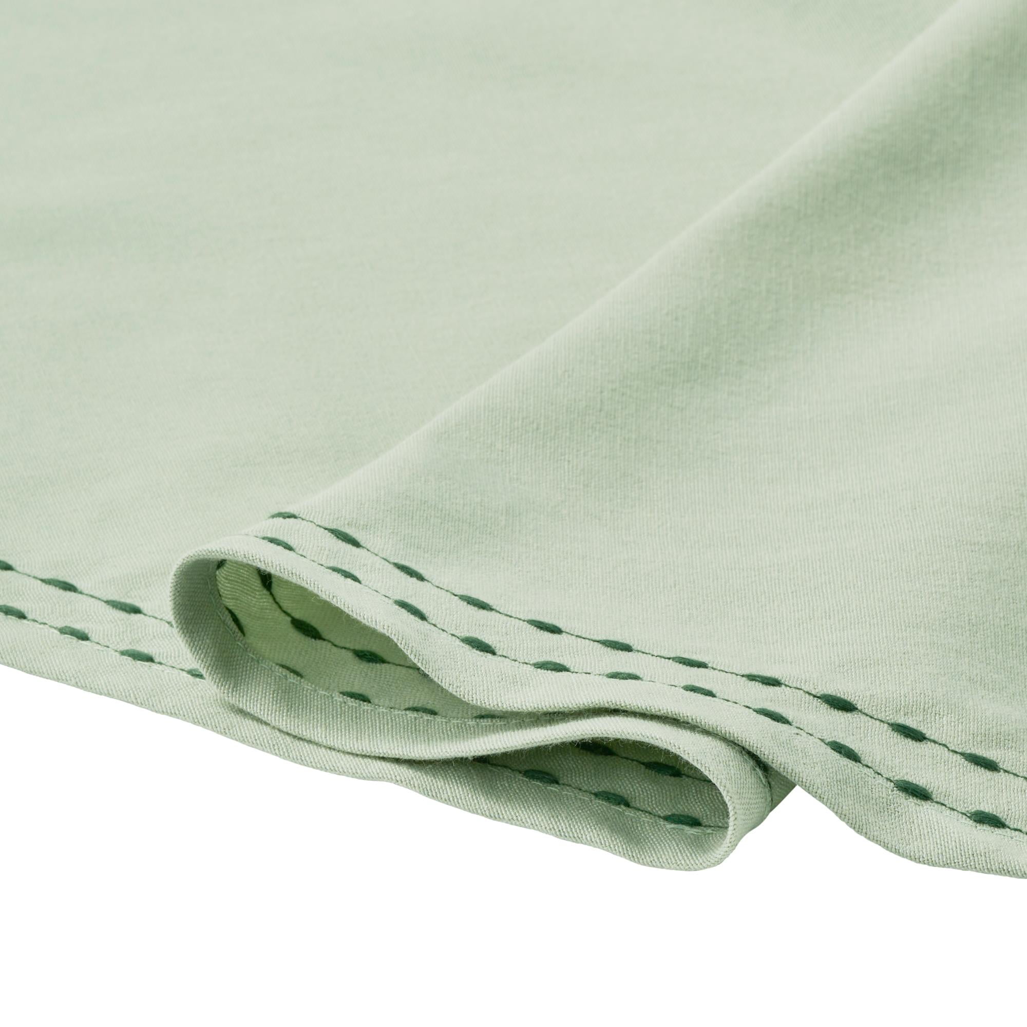 Beautiful by Drew Barrymore Solid Fabric Tablecloth with Double Pop Stitch Hem, Sage Green, 70 in Round