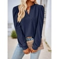 thumbnail image 4 of Blouses for Women Dressy Casual V-Neck Long Sleeve Womens Tops with Puff Sleeves Navy Blue M, 4 of 8