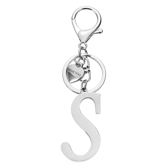 UxcellInitial Letter S Keychain, Stainless Steel Heart Alphabet Key Ring, Silver