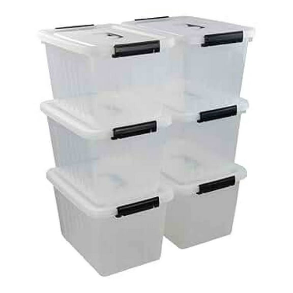 12 Quart Storage Boxes, 6 Pack Clear Plastic Bins with Latching Lids - Stackable Organizer Containers for Home, Office, Toys, Clothes - 12.75 x 9.26 x 7.75 Inch
