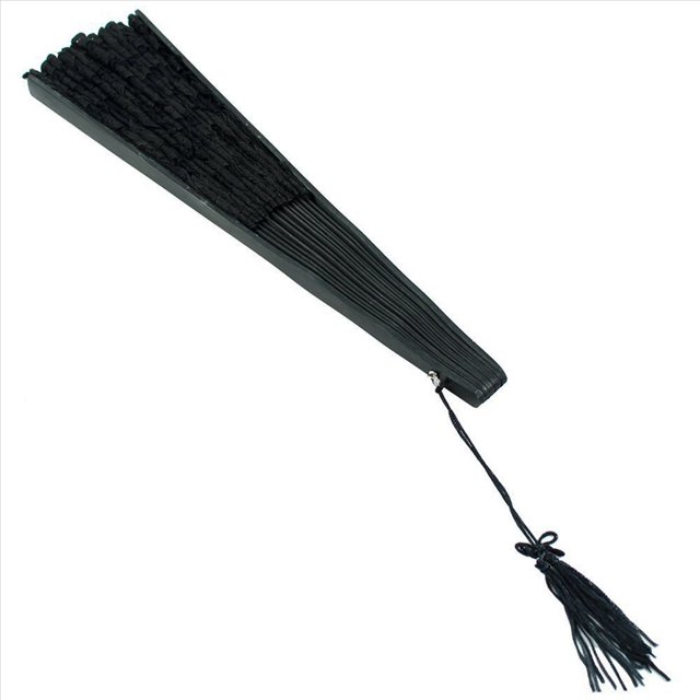 5X Abanico Hecho A Mano de Algodon de Encaje Plegable para Decorar la Boda la Fiesta (Negro)