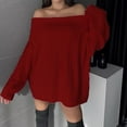 thumbnail image 7 of Lenpel Women's off the Shoulder Sweaters Casual Loose Long Sleeve Oversized Knitter Pullover Tops Fall Winter Fashion Clothes(Red,X-Large), 7 of 7