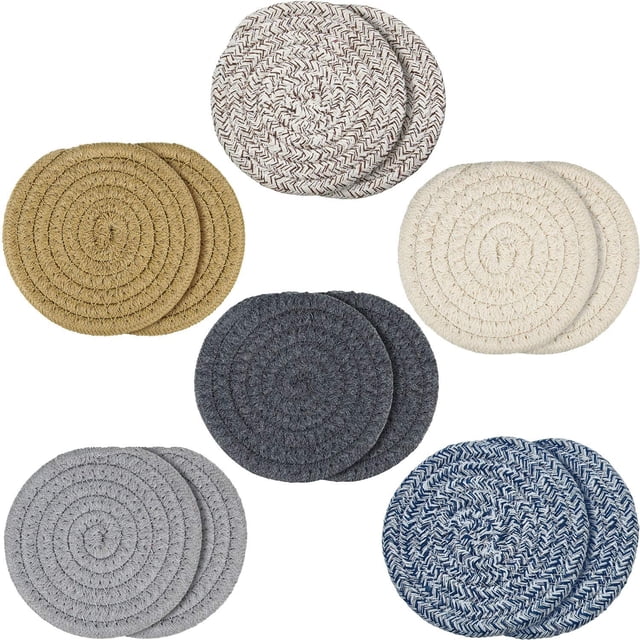 Posavasos trenzados de 12 piezas, posavasos redondos tejidos, posavasos tejidos absorbentes, posavasos calientes, posavasos para bebidas, hogar, cocina (color claro) JFHHH pequeña