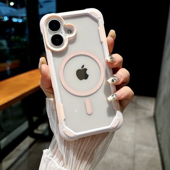 for iPhone 16 Plus Clear Magnetic Case, Military Grade Drop Protection Anti-Yellowing Phone Cover Compatible with MagSafe, Rugged Shockproof Protective Case for iPhone 16 Plus, Pink