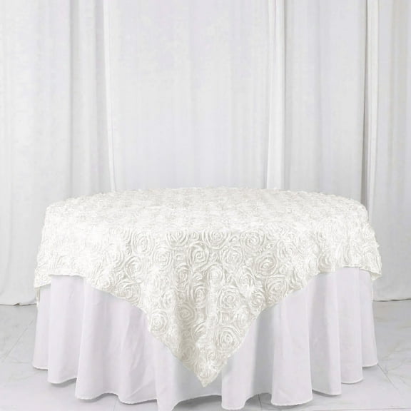 Efavormart 72"x72" Ivory 3D Rosette Satin Table Overlay, Square Tablecloth Topper