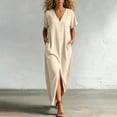 thumbnail image 2 of GUACER Women's Maxi Dress Casual V-Neck Short Sleeve Loose Flowy Long Dress with Pockets and Front Slit, Summer Beach Vacation Sundress, 2 of 8