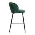 thumbnail image 3 of Fran Pleated Waves Contemporary Fixed-Height Counter Stool In Black Metal And Green Velvet - Set Of 2, 3 of 7