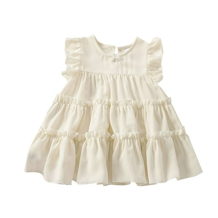 

Pedort Casual Dresses For Girls 2023 Toddler Girls Kitten Dresses Kids Princess Ruffle Sleeve Summer Dress Party Gift Clothes Outfit White 90