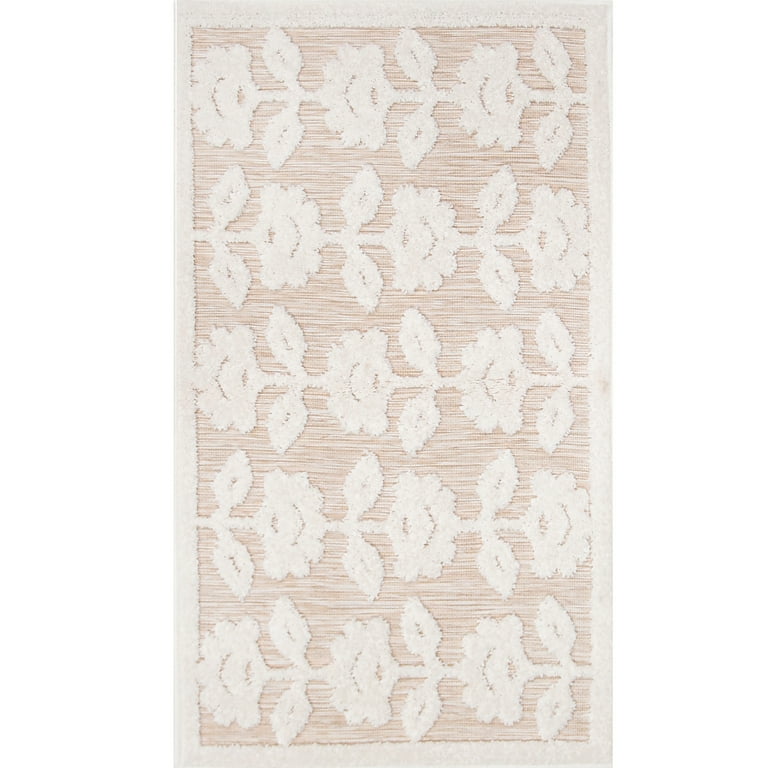 2' x 3' Beige Floral Indoor Outdoor Area Rug 2' x 3' Beige Floral Indoor Outdoor Area Rug