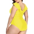 thumbnail image 3 of GEWSEY Women's Plus Size Bathing Suit One Piece Swim Dress Tummy Control Swimsuits Ruffle V Neck Swimwear Yellow, 4XL, 3 of 6