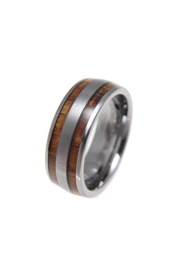 Tungsten 8mm wedding band ring Hawaiian koa wood inlay comfort fit size 7