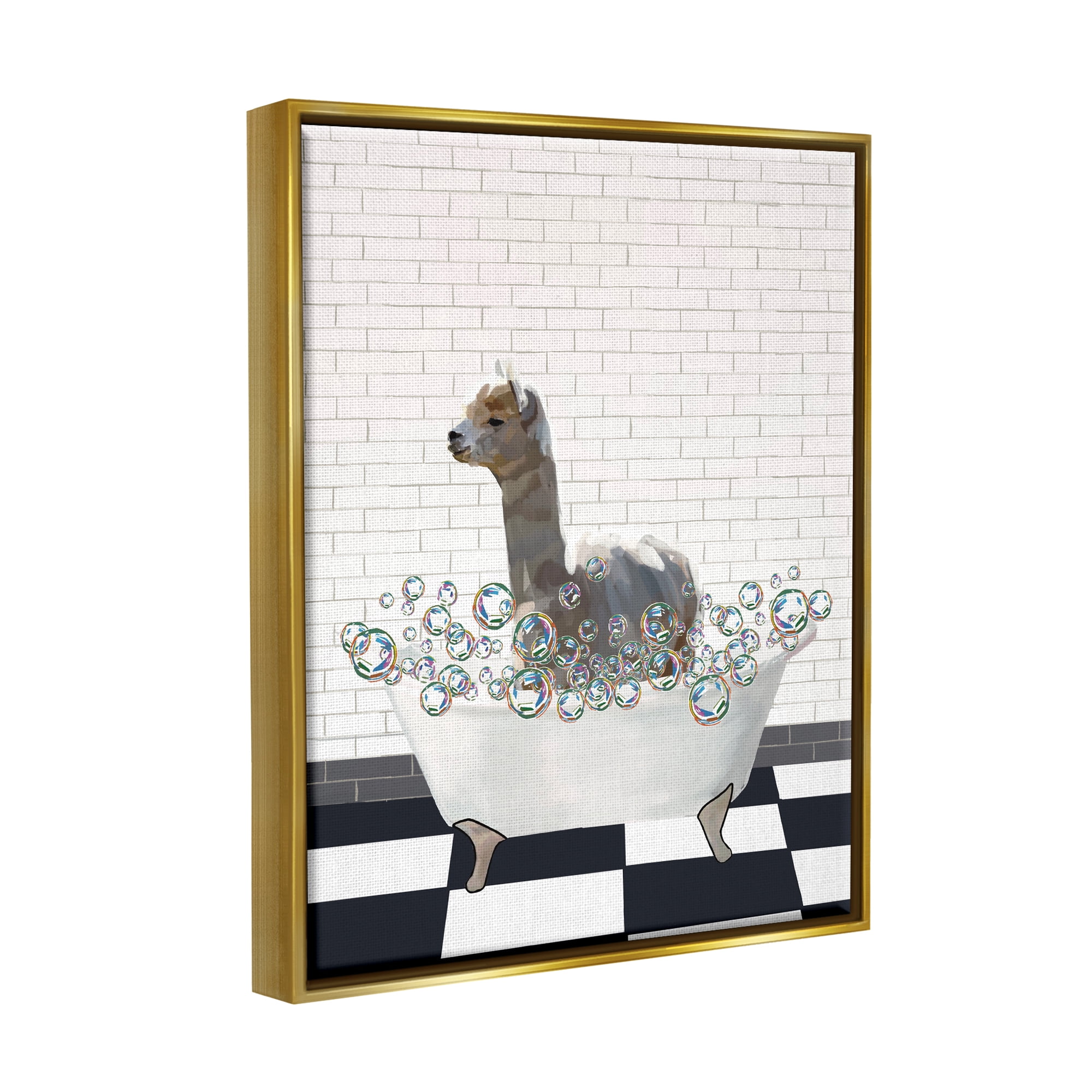 Stupell Industries Llama in Bathtub Animals & Insects Painting Gold Floater Framed Art Print Wall Art, 17 x 21