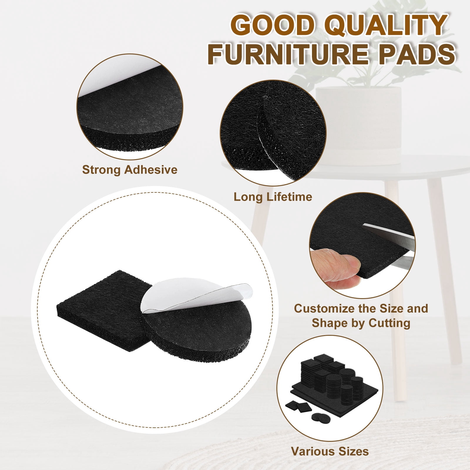 98Pcs Felt Furniture Pads, Pure Wool Felt Furniture Feet Wood Floor Protectors Self Adhesive for Protecting Hardwood Floors, Table Legs and Chair Legs, Black
