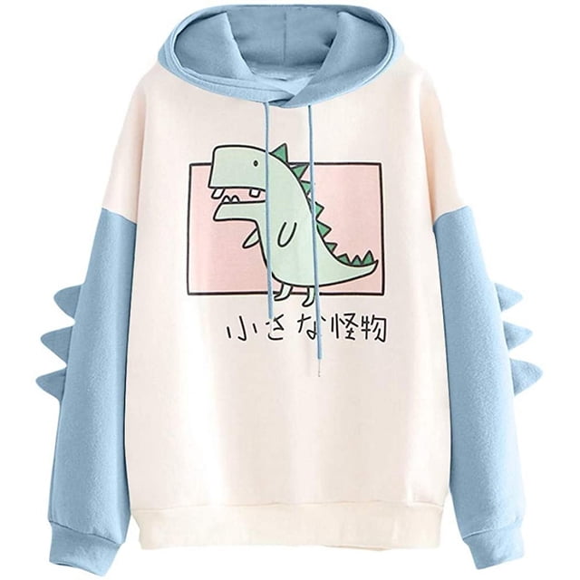 Sudadera de dinosaurio para mujer, camisetas de empalme de manga larga, sudaderas con capucha bonitas de dibujos animados, jersey informal para adolescentes y niñas Zhivalor WMZL-2134-29
