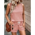 thumbnail image 6 of ClodeEU Women's Summer Waffle Knit Short Sleeve Top and Shorts Set,Solid Color Casual Crewneck Two Piece Outfit Pink,Womens Plus L, 6 of 6