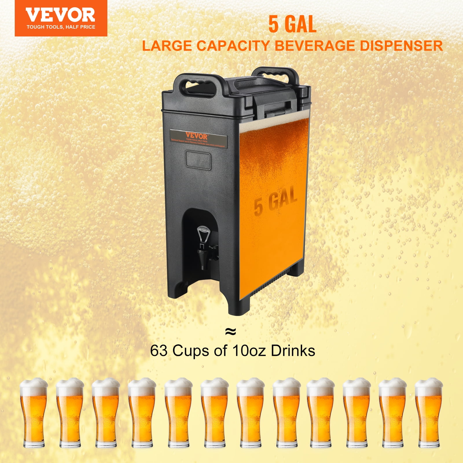 VEVOR Insulated Beverage Dispenser, 5 Gallon, Food-grade LDPE Hot and Cold Beverage Server, Thermal Drink Dispenser Cooler with 0.9 in PU Layer Two-Stage Faucet Handle, for Restaurant Drink Shop