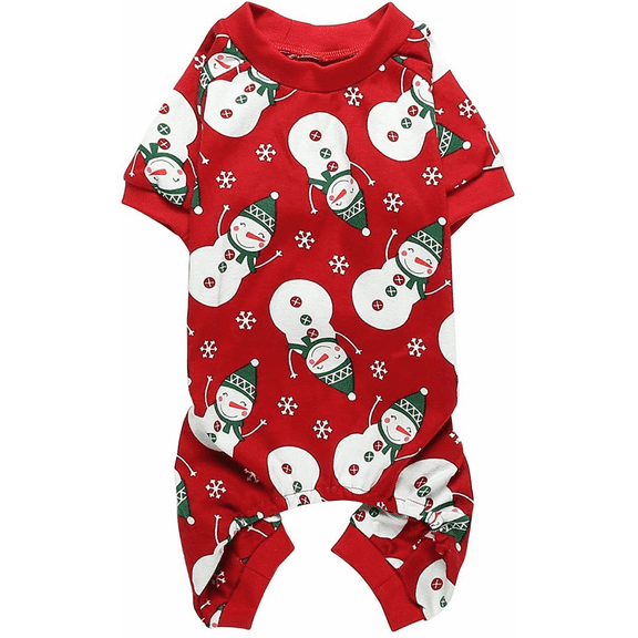 Cute Small Pet Dog Pajamas Clothes Snowman Snowflake Red (M Size)