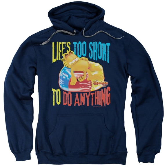 Garfield Too Short Adult Pullover Hoodie Sweatshirt Navy