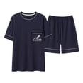 thumbnail image 1 of Pijamas de hombre de talla grande 5XL, de 200 kg de grasa, de manga corta, pantalones cortos, de verano, con cuello redondo, ropa informal para el hogar para papá, 1 of 5