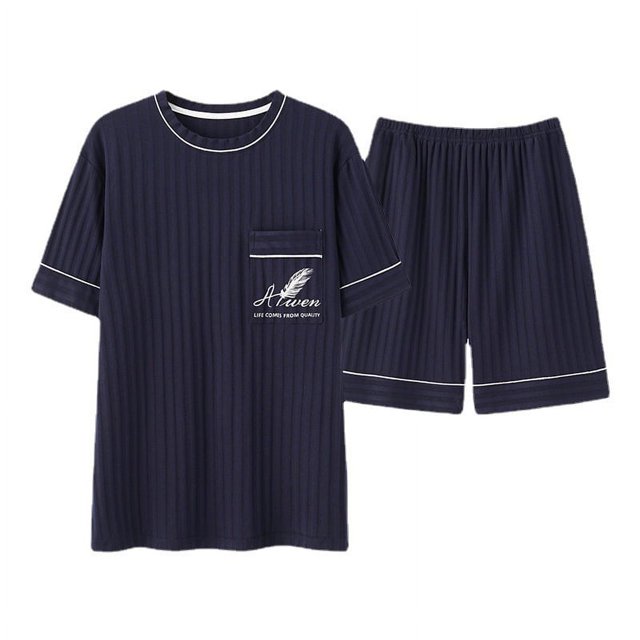 Pijamas de hombre de talla grande 5XL, de 200 kg de grasa, de manga corta, pantalones cortos, de verano, con cuello redondo, ropa informal para el hogar para papá