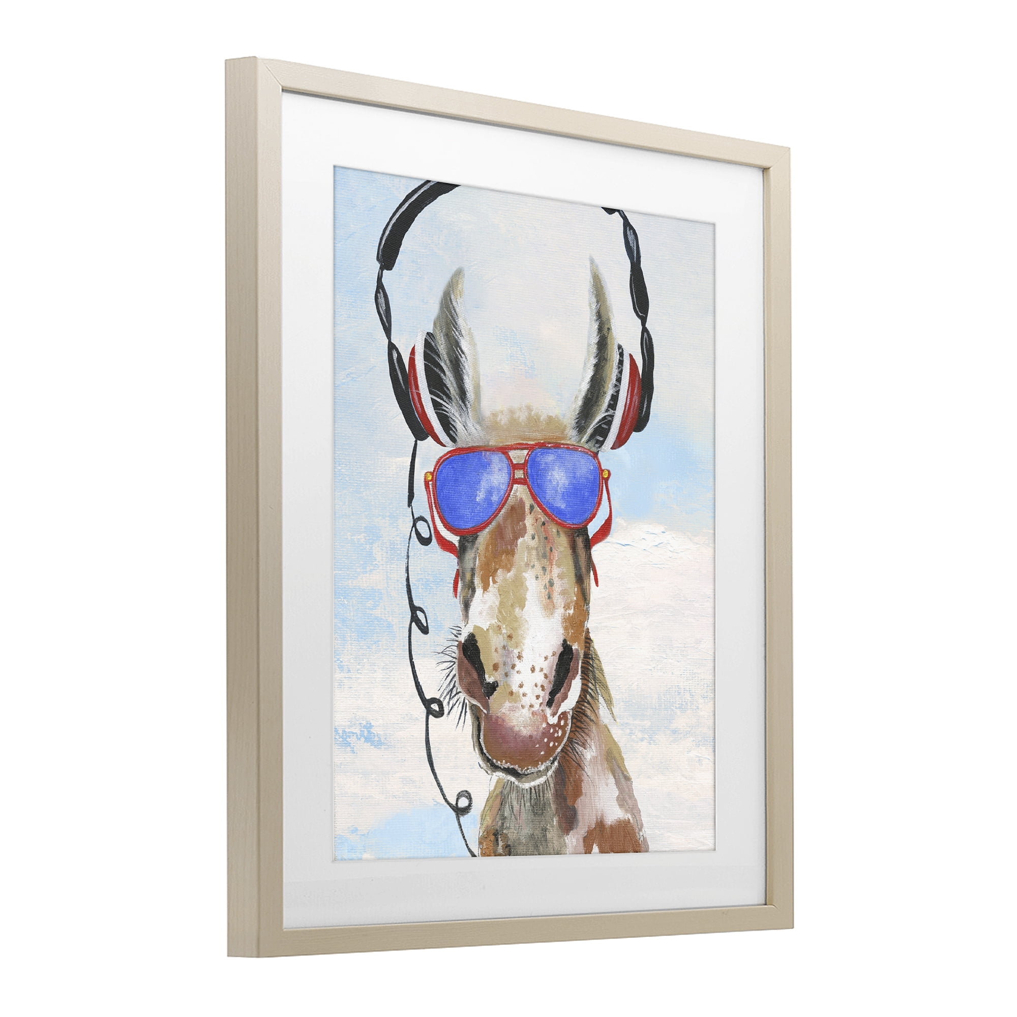 Stupell Industries Donkey Wearing Headphones Birch Framed Print Under Glass, design by Janet Tava