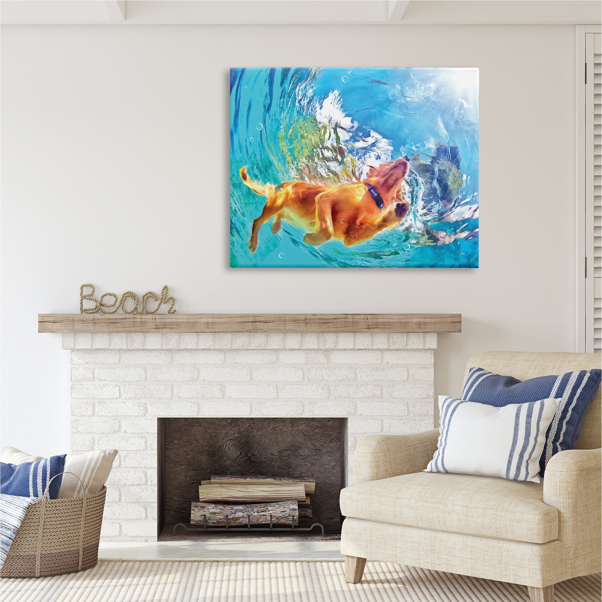 Stupell Industries Dog Swimming Underwater Animals & Insects Painting Gallery Wrapped Canvas Print Wall Art, 48 x 36