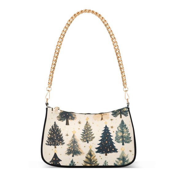 FORMRS Womens Shoulder Bag with Chain Strap Clutch Purse Cute Tote Handbag, Beige Christmas Trees