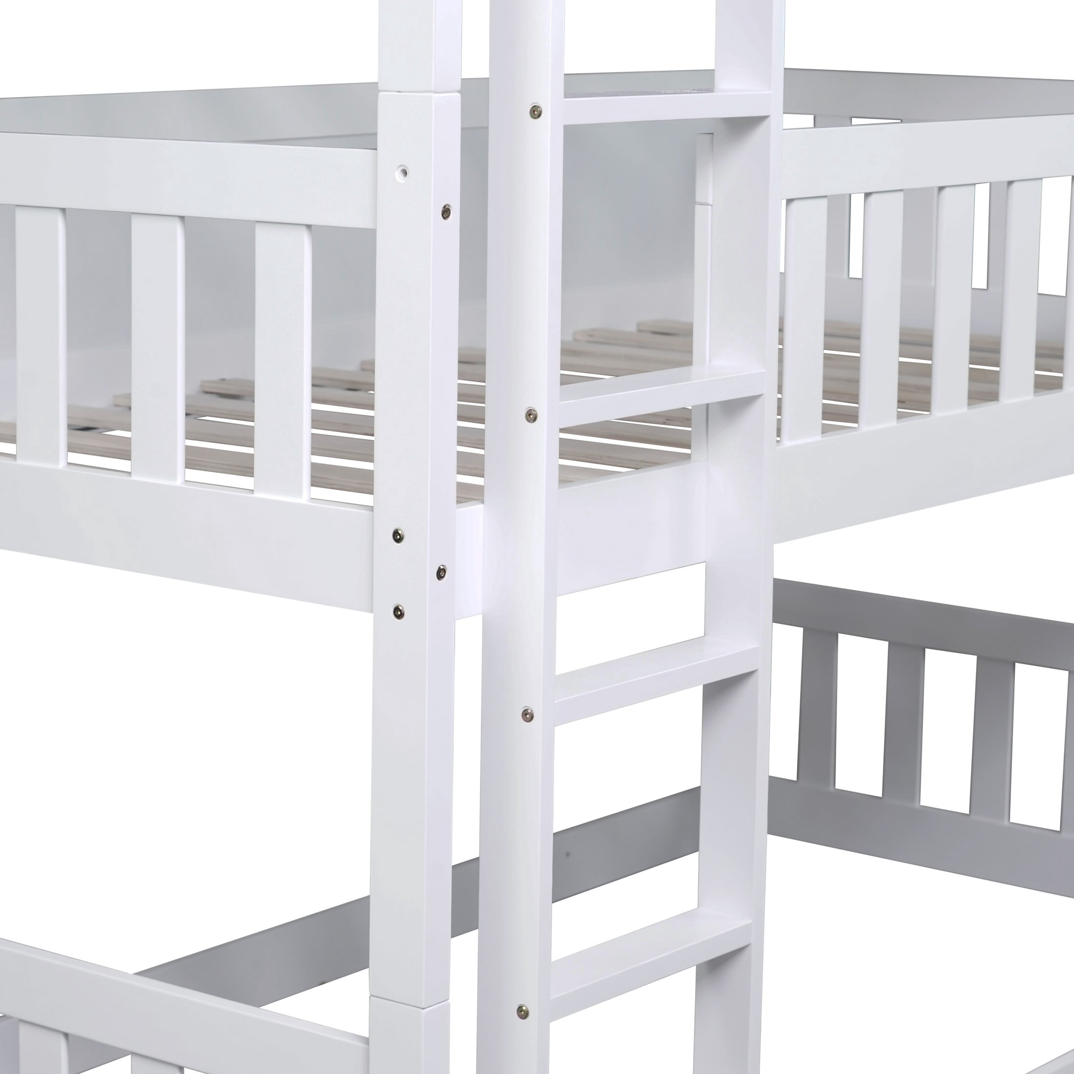 Alvantor Twin Triple Bunk Bed, Twin Over Twin Over Twin Bed Frame Detachable Rubber Wood with Ladders Guardrails for Teens Adults, White