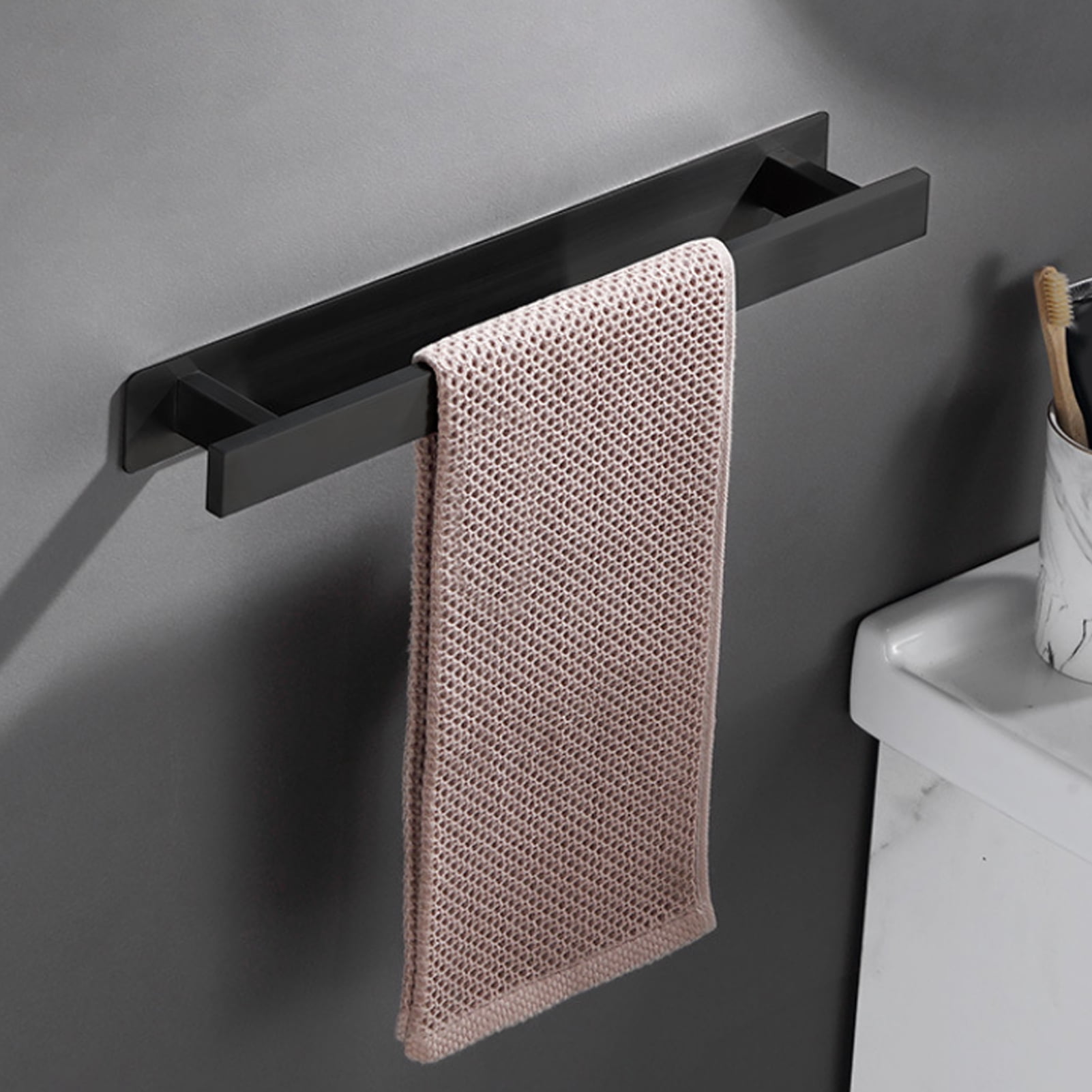 Self Adhesive Towel Bar, 13.38 Bathroom Towel Bar, Wall Mount No Drill  Towel Rack for Bathroom Kitchen Hand Towel Holder Dish Cloths Hanger, Black