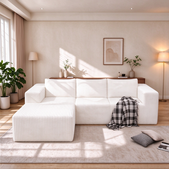 YVDNHP Modular Cloud Sofa - 107.8" L-Shaped Sectional Sofa, No Assembly Required, Flannel Fabric Deep Seating Chaise Couch for Living Room