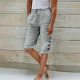 thumbnail image 2 of Jinhomg Shorts for Women 2025 Trendy Elastic Waist Knee Length Button Bermuda Shorts Casual Loose Linen Summer Shorts with Pockets Holiday Saving Gray XXL, 2 of 10