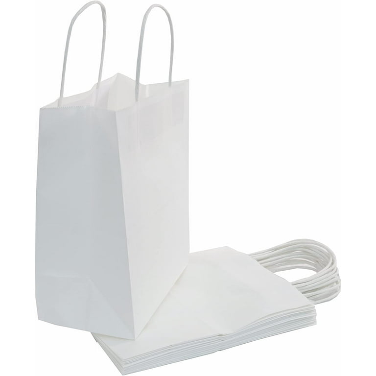 YACEYACE White Gift Bags Bulk, 10pcs 8x3.75x6 Small White Gift Bags with Handles, White Kraft Paper Bags, Paper Bags for Shopping,Wedding,Party