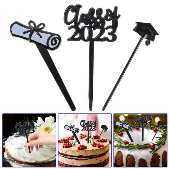 LOLIPPYY 30pcs Graduation Toothpicks Black Plastic for Party Hosts Graduation Party Cake Decor Class of 2023