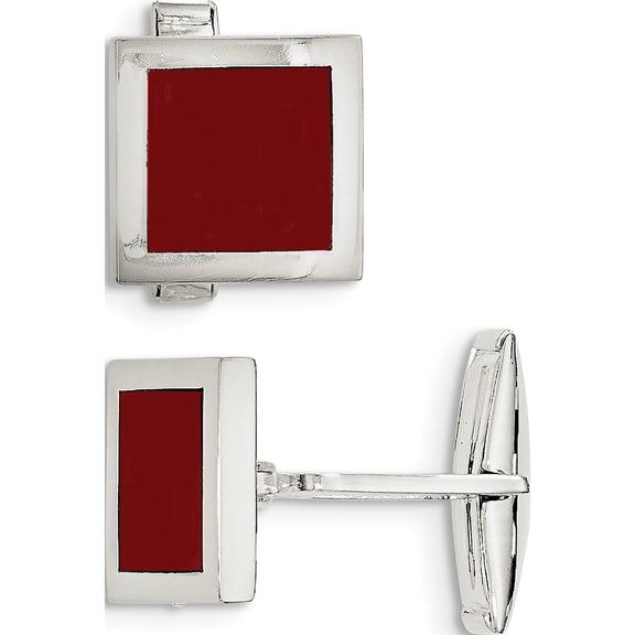925 Sterling Silver Red Agate Cuff Links