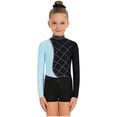 thumbnail image 4 of iiniim Girls 3 Piece Gymnastics Outfits Long Sleeve Leotard with Shorts Hairband Sparkly Ballet Dancewear Light Blue 12, 4 of 7