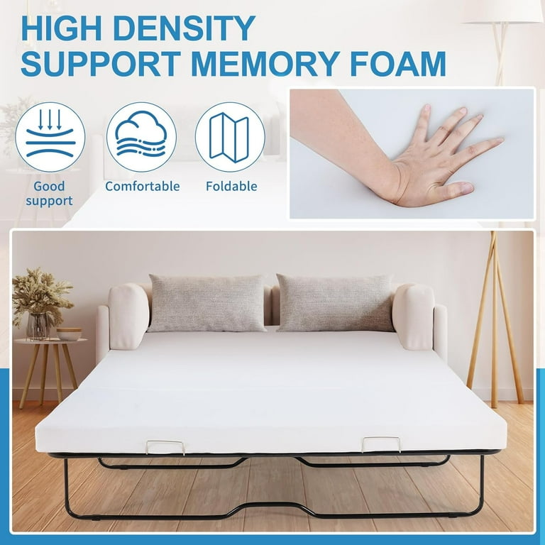 Slsy 4 inch Tri Fold Memory Foam Replacement Mattress for Convertible Folding Sofa Couch Beds Folding Mattress Guest Bed with Washable Cover Sofa