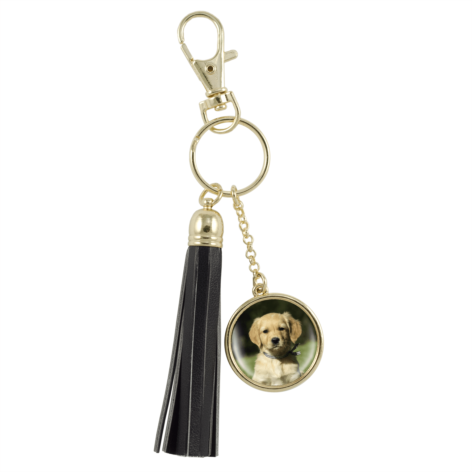 Black Tassel Photo Keychain, Gold Color