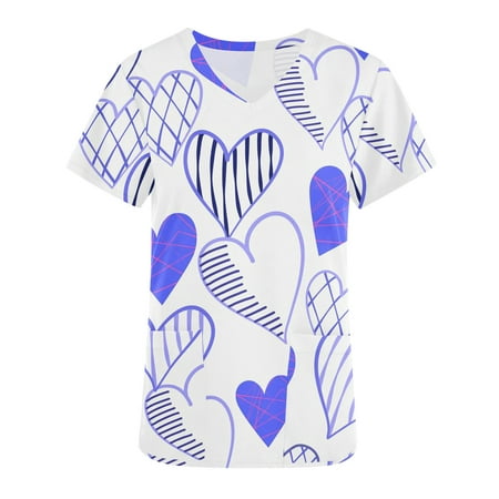 

Kayannuo Print Nursing Uniforms Scrub for Women Clearance Women Tops Short Sleeve V-neck Tops Working Uniform Valentine s Day Print With Pocket Blouse