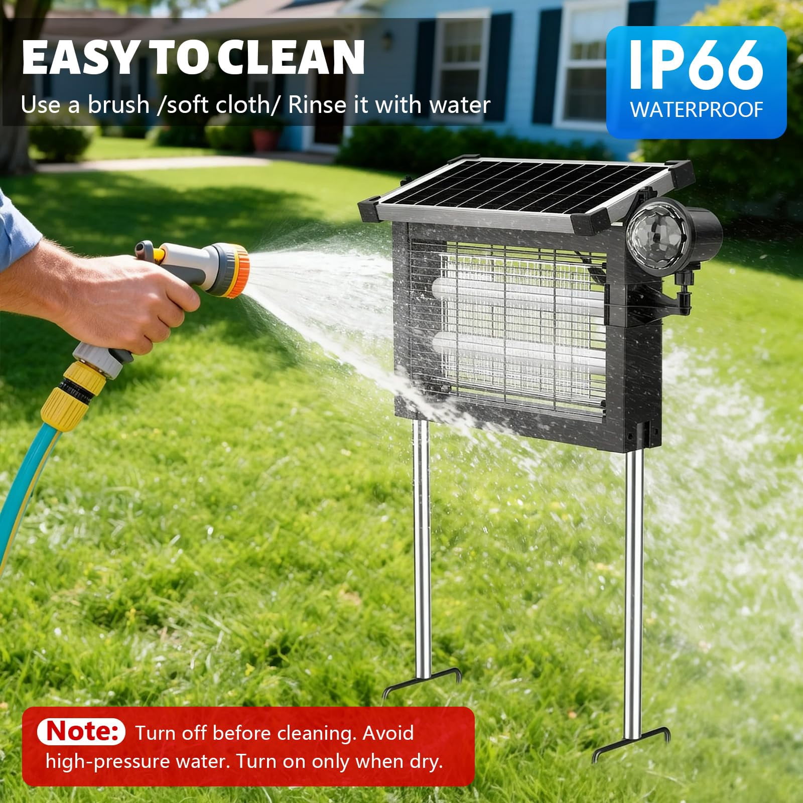 2-in-1 Solar Zapper Outdoor  4500v Electric Mosquito With Projection Light Ip66 Waterproof Cordless Fly Type-c Rechargeable For Patio Yard Camping