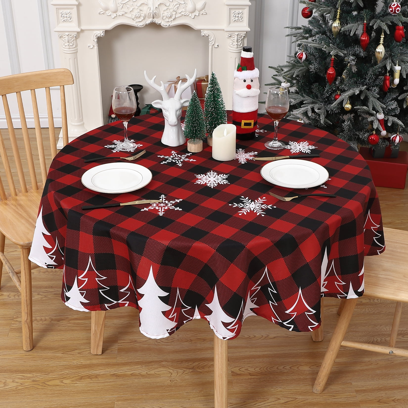 Haperlare 60" Round Christmas Tablecloth Buffalo Plaid Farmhouse Table