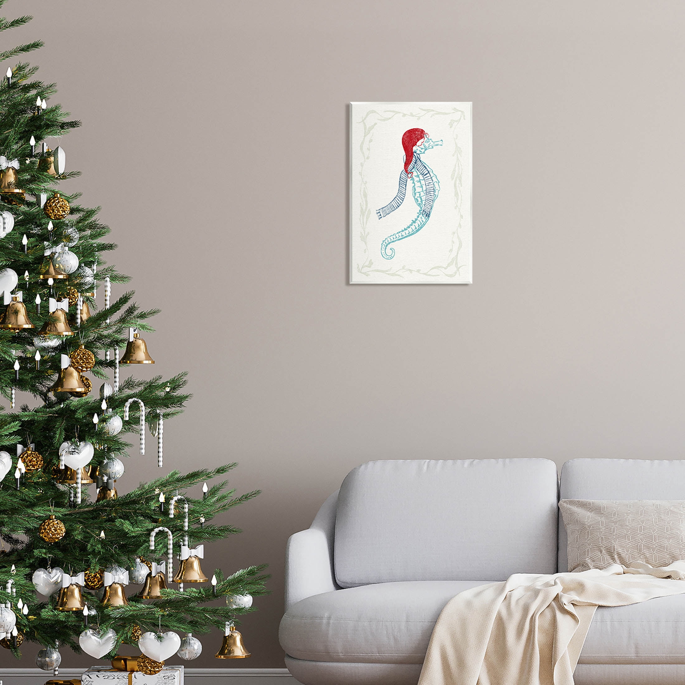 Coastal Christmas Seahorse Santa Holiday Graphic Art Unframed Art Print Wall Art