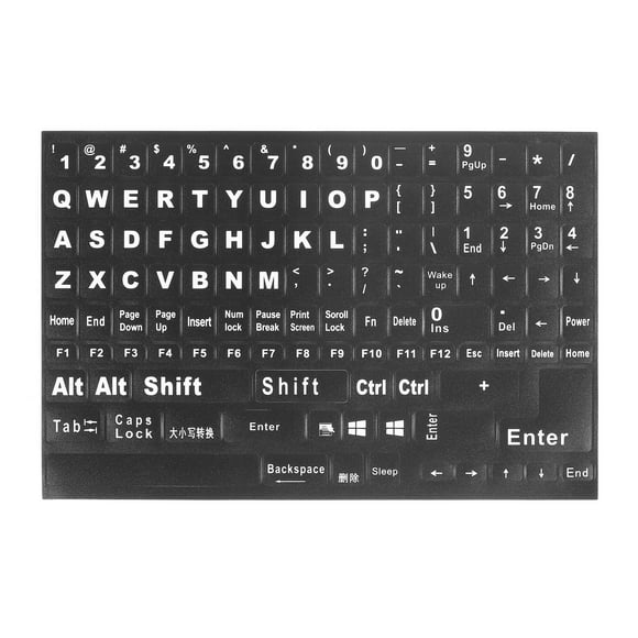 Uxcell English Keyboard Stickers Keyboard Replacement Cover Style 5, Black Background White Lettering