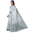 thumbnail image 5 of White & Green Floral Pure Cotton Block Print Saree - 18940110, 5 of 5