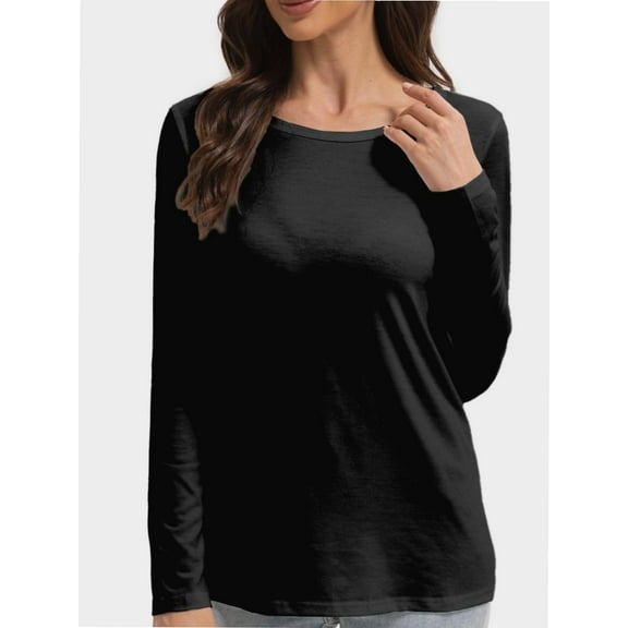 Women's Long Sleeve Round Neck T-Shirt - Casual Basic Top for Fall & Winter