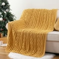 thumbnail image 5 of Battilo Mustard Yellow Throw Blanket,Cable Knit Throw Blanket,Cozy Woven Chenille Blankets,51"x67", 5 of 9