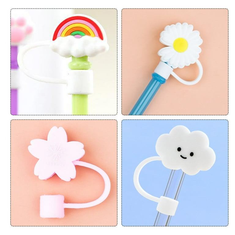 4 Pieces Straw Covers Cap Silicone Straw Tips Cover Reusable Drinking Straw  