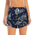 thumbnail image 2 of Picia Hand Drawn Rockets Pattern Women's 2 in 1 Athletic Running Shorts High Waisted Workout Casual Gym Sweat Shorts with Comfy Liner Zipper Pockets-Large, 2 of 9