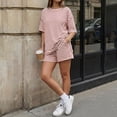 thumbnail image 5 of Bexdxz Women's Casual Striped Short Sleeve 2 Piece Summer Set Oversized Top & Loose Fit Shorts with Pockets Light pink XL, 5 of 6